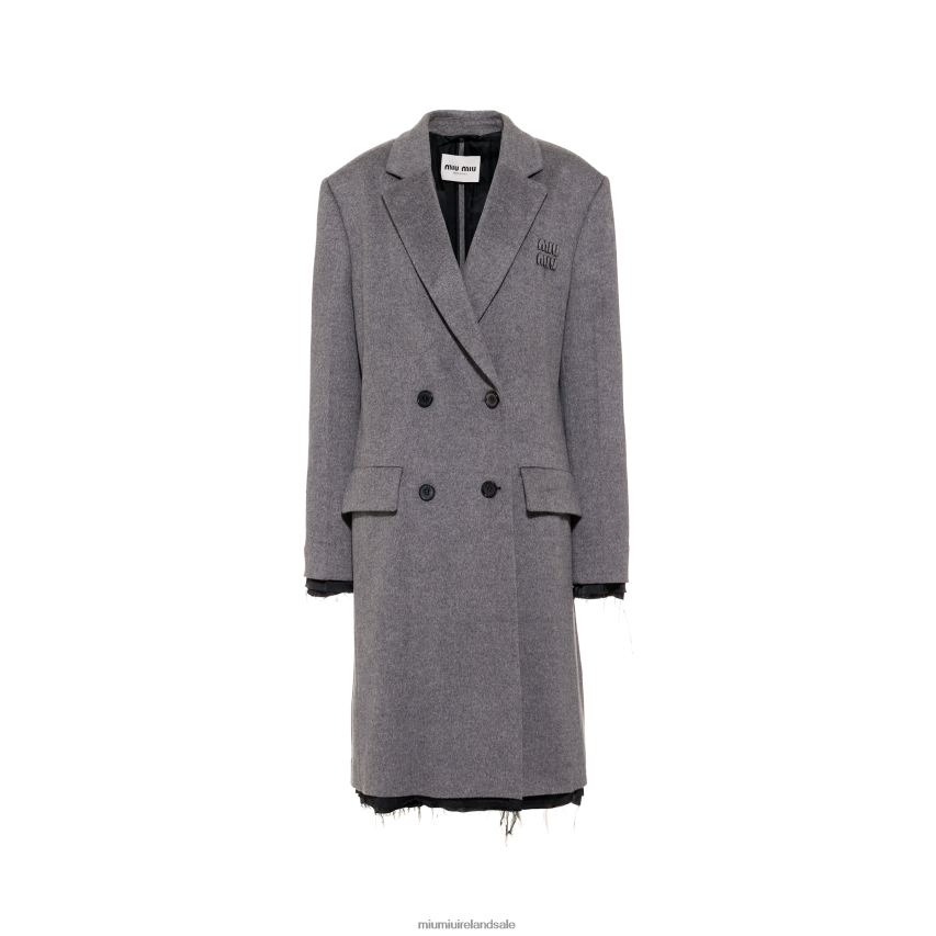 IE Miu MiuReady To Wear Double-breasted Velour Coat Grey XJN62J467