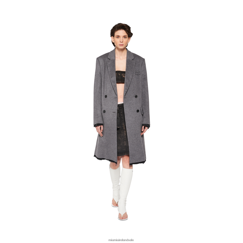 IE Miu MiuReady To Wear Double-breasted Velour Coat Grey XJN62J467
