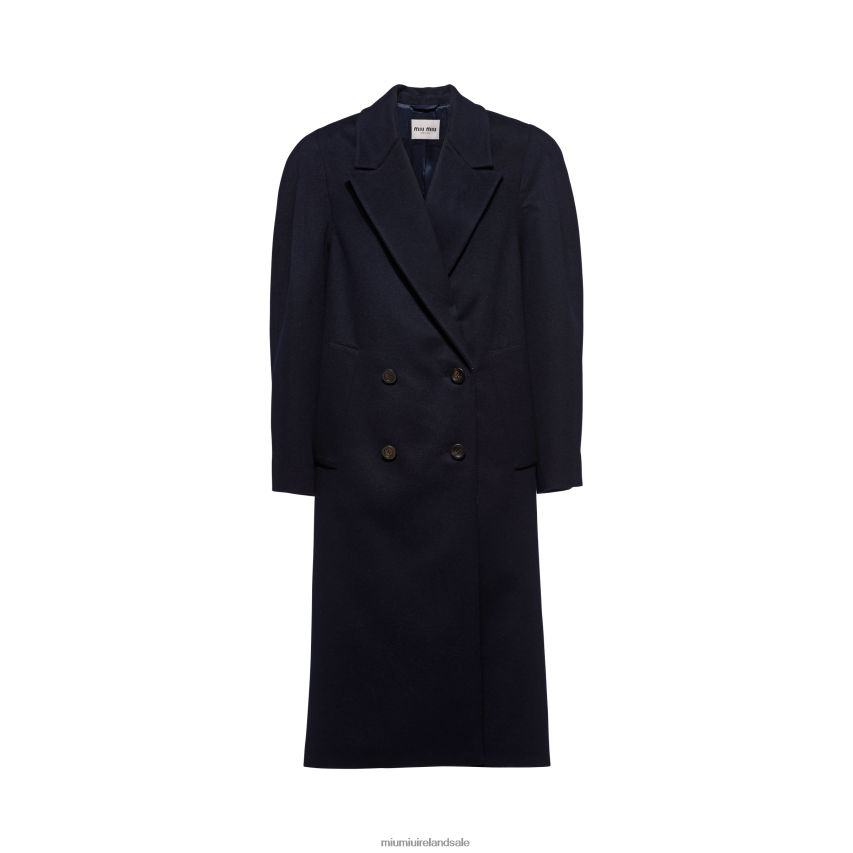 IE Miu MiuReady To Wear Double-breasted Velour Coat Navy XJN62J511