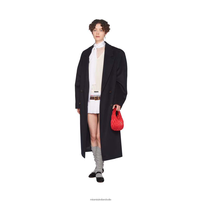 IE Miu MiuReady To Wear Double-breasted Velour Coat Navy XJN62J511
