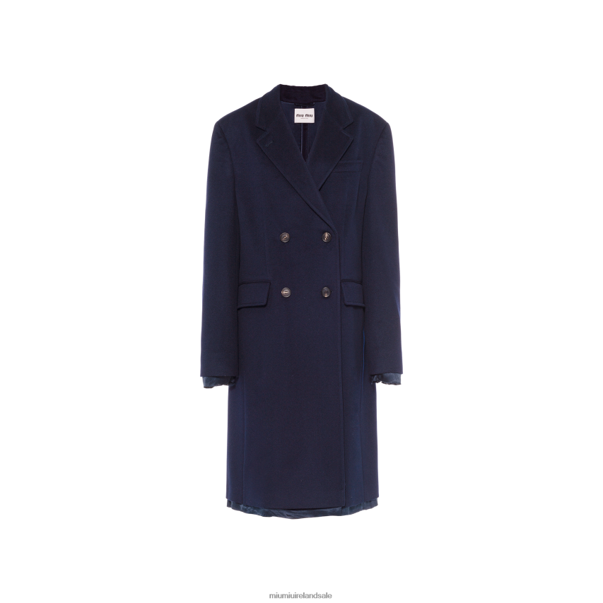 IE Miu MiuReady To Wear Double-breasted Velour Coat Navy XJN62J553
