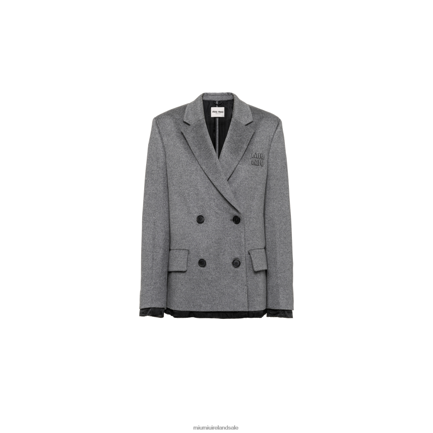 IE Miu MiuReady To Wear Double-breasted Velour Jacket Grey XJN62J460