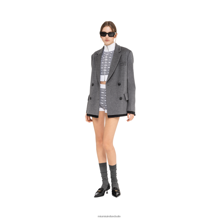 IE Miu MiuReady To Wear Double-breasted Velour Jacket Grey XJN62J460