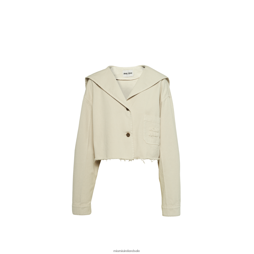 IE Miu MiuReady To Wear Drill Blouson Jacket Chalk White XJN62J487