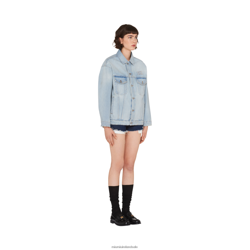 IE Miu MiuReady To Wear Embroidered Denim Blouson Jacket Light Blue XJN62J524
