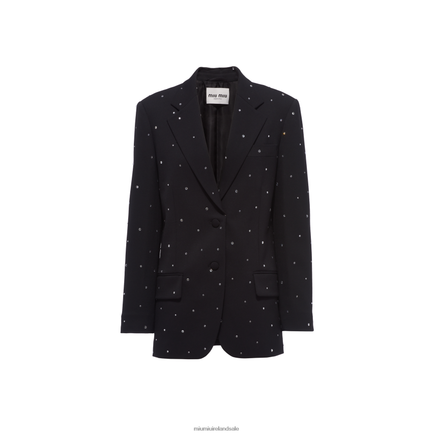 IE Miu MiuReady To Wear Embroidered Single-breasted Grain De Poudre Jacket Black XJN62J533