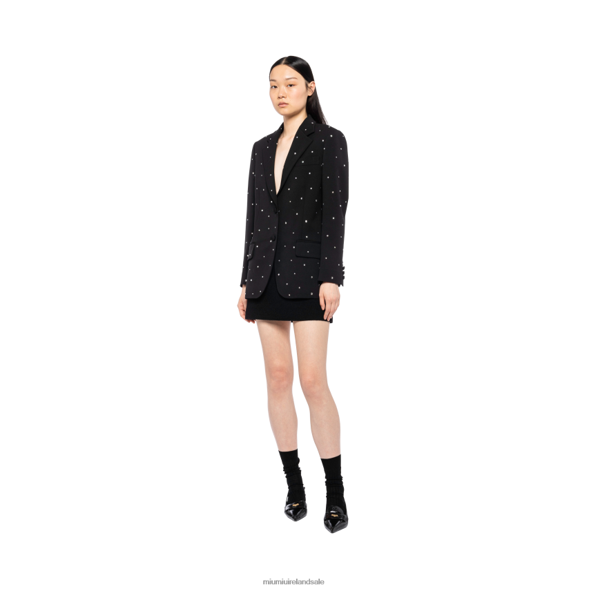 IE Miu MiuReady To Wear Embroidered Single-breasted Grain De Poudre Jacket Black XJN62J533