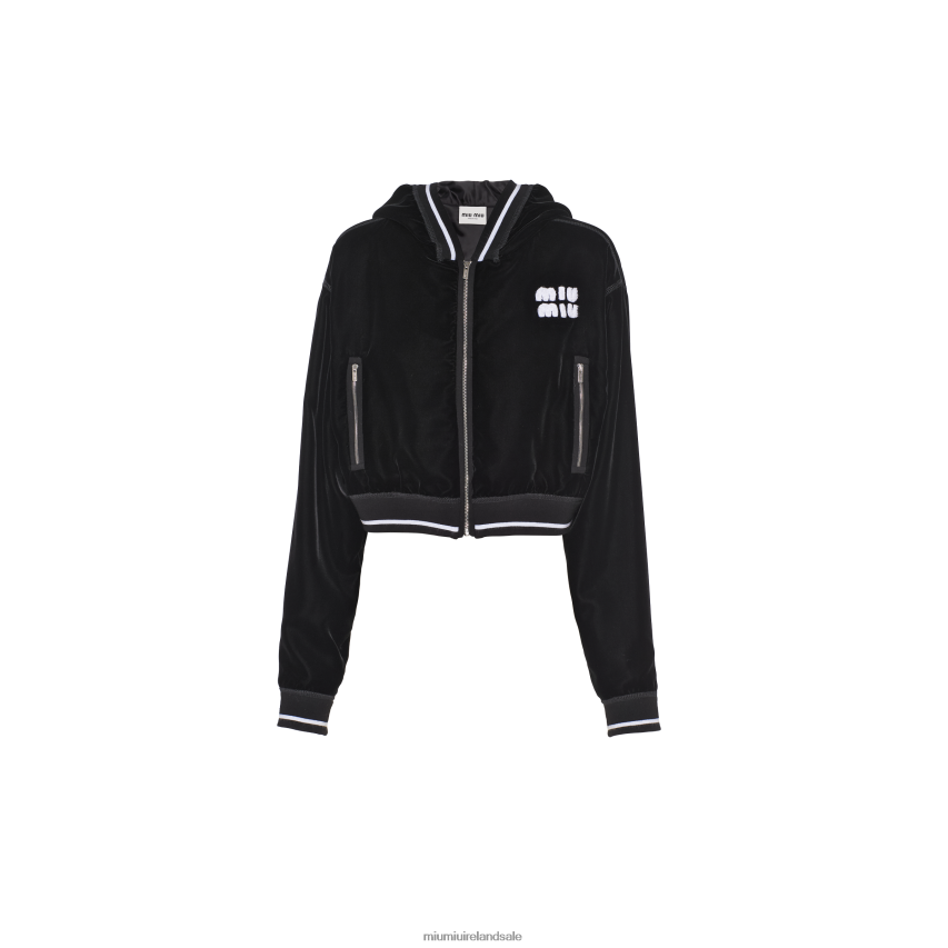 IE Miu MiuReady To Wear Embroidered Velvet Blouson Black XJN62J701