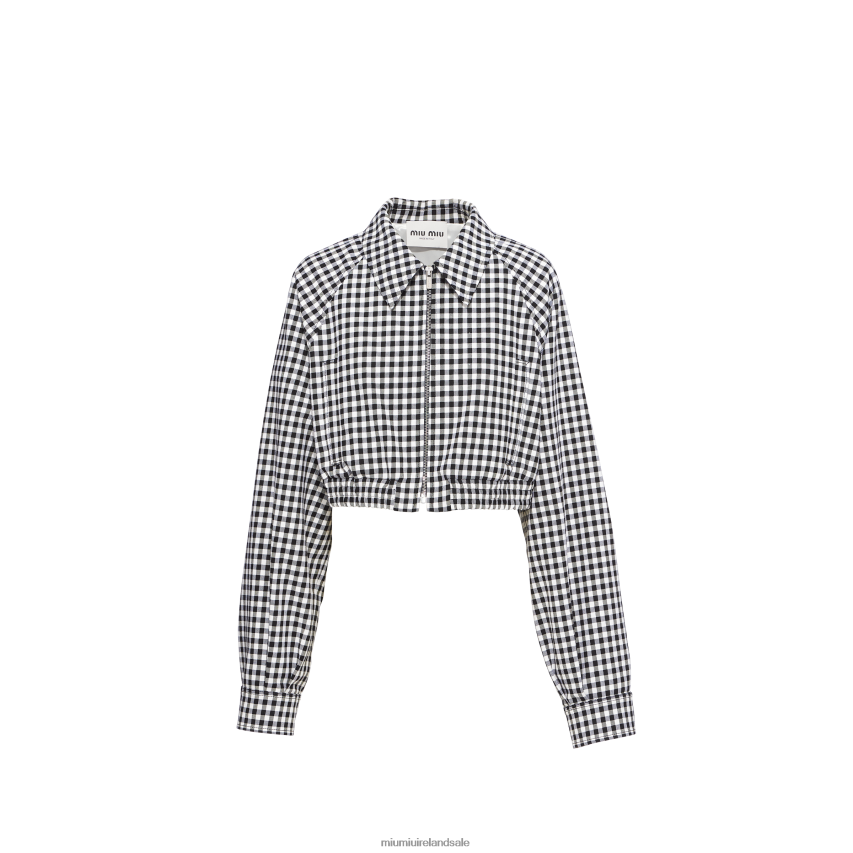 IE Miu MiuReady To Wear Gingham Check Blouson Jacket White/Black XJN62J473