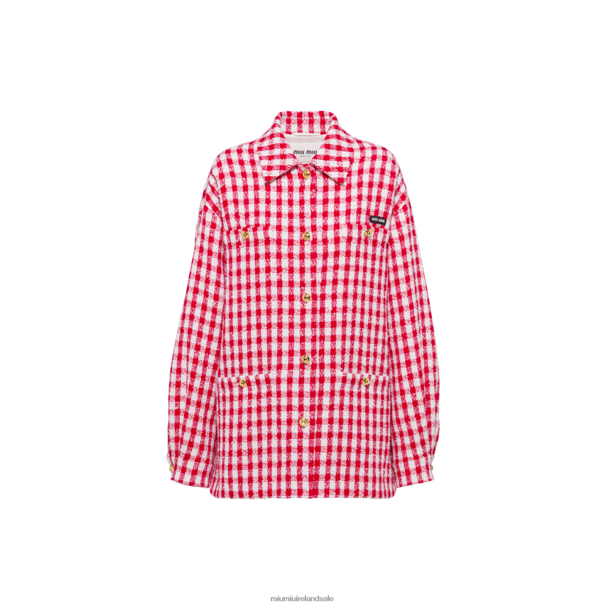 IE Miu MiuReady To Wear Gingham Check Boucle Blouson Jacket White/Red XJN62J480