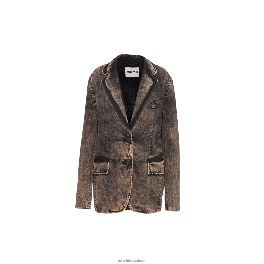 IE Miu MiuReady To Wear Marbleized Denim Jacket Black XJN62J457