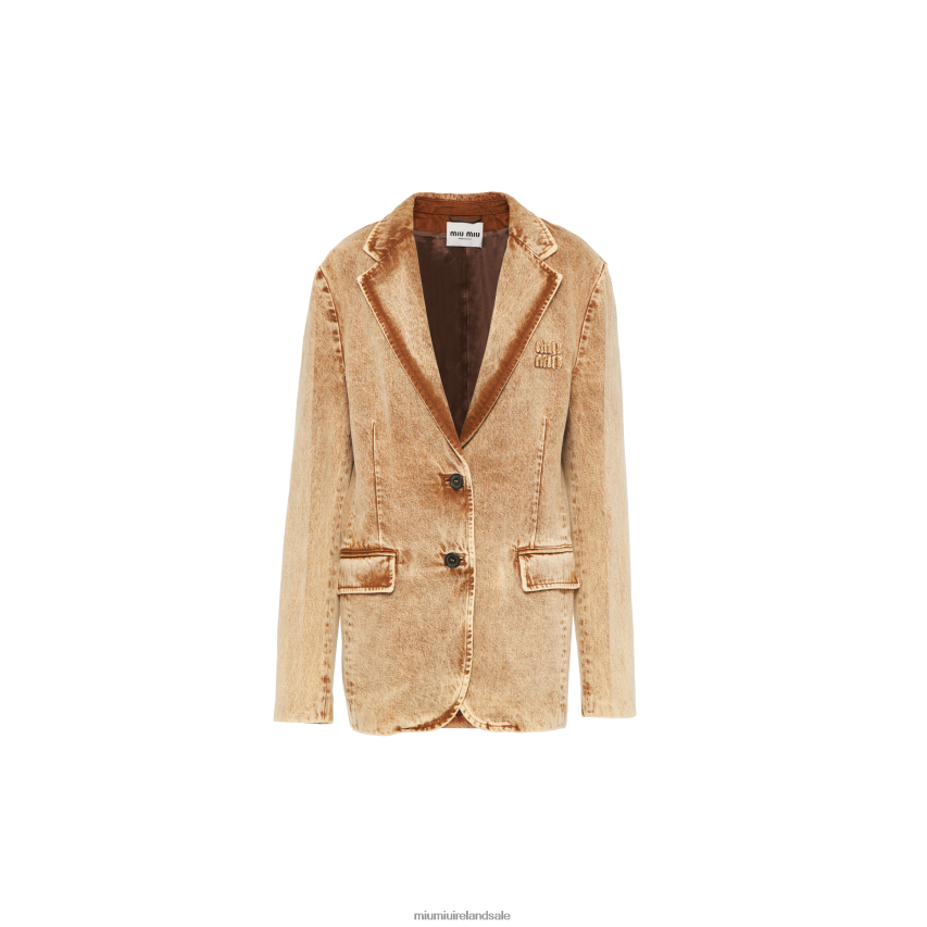 IE Miu MiuReady To Wear Marbleized Denim Jacket Cognac XJN62J458