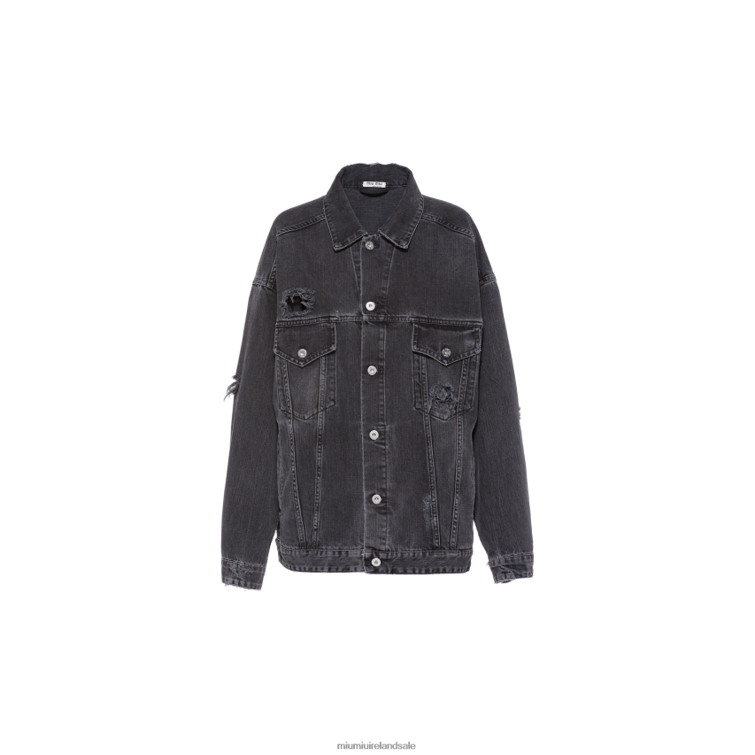 IE Miu MiuReady To Wear Oversized Denim Blouson Jacket Black XJN62J554