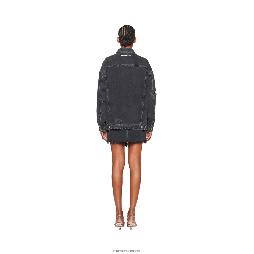IE Miu MiuReady To Wear Oversized Denim Blouson Jacket Black XJN62J554