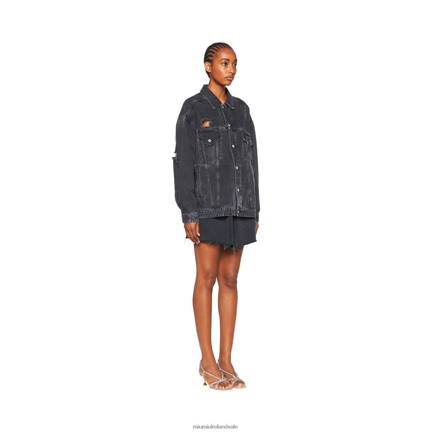 IE Miu MiuReady To Wear Oversized Denim Blouson Jacket Black XJN62J554