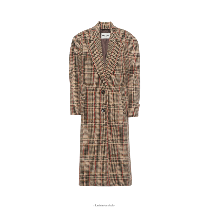 IE Miu MiuReady To Wear Oversized Plaid Coat Rust XJN62J510