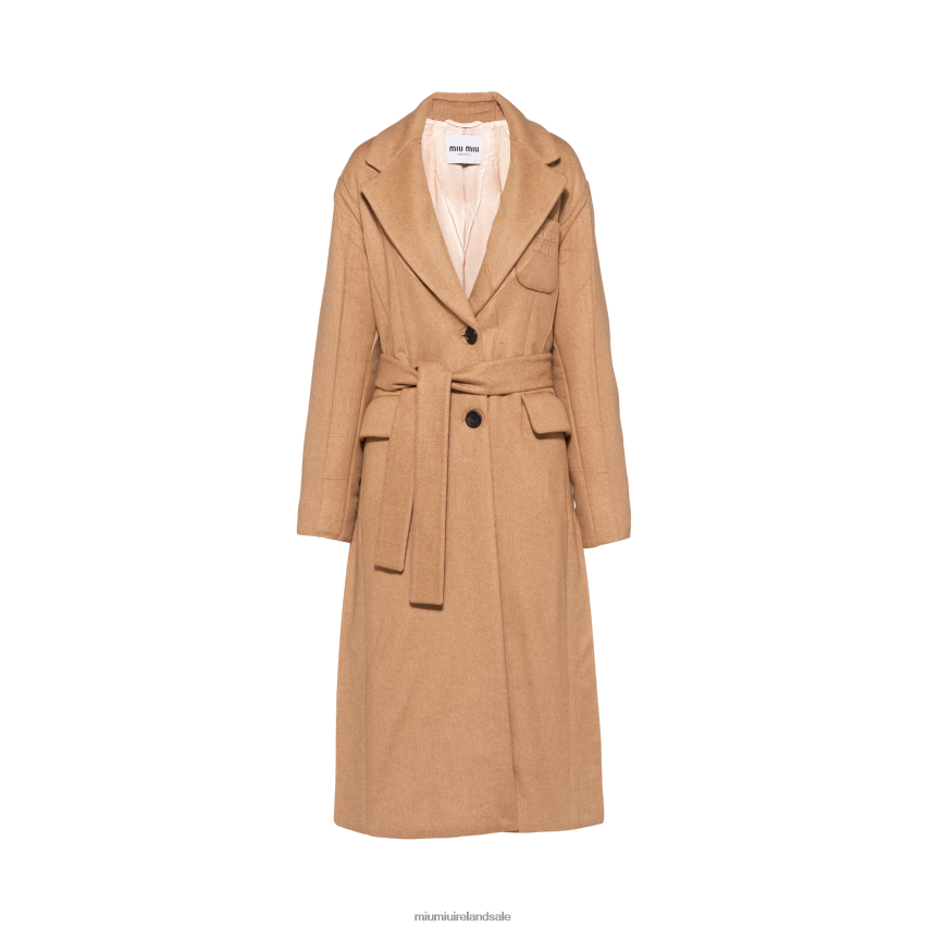 IE Miu MiuReady To Wear Padded Camel Velour Coat Camel Brown XJN62J540
