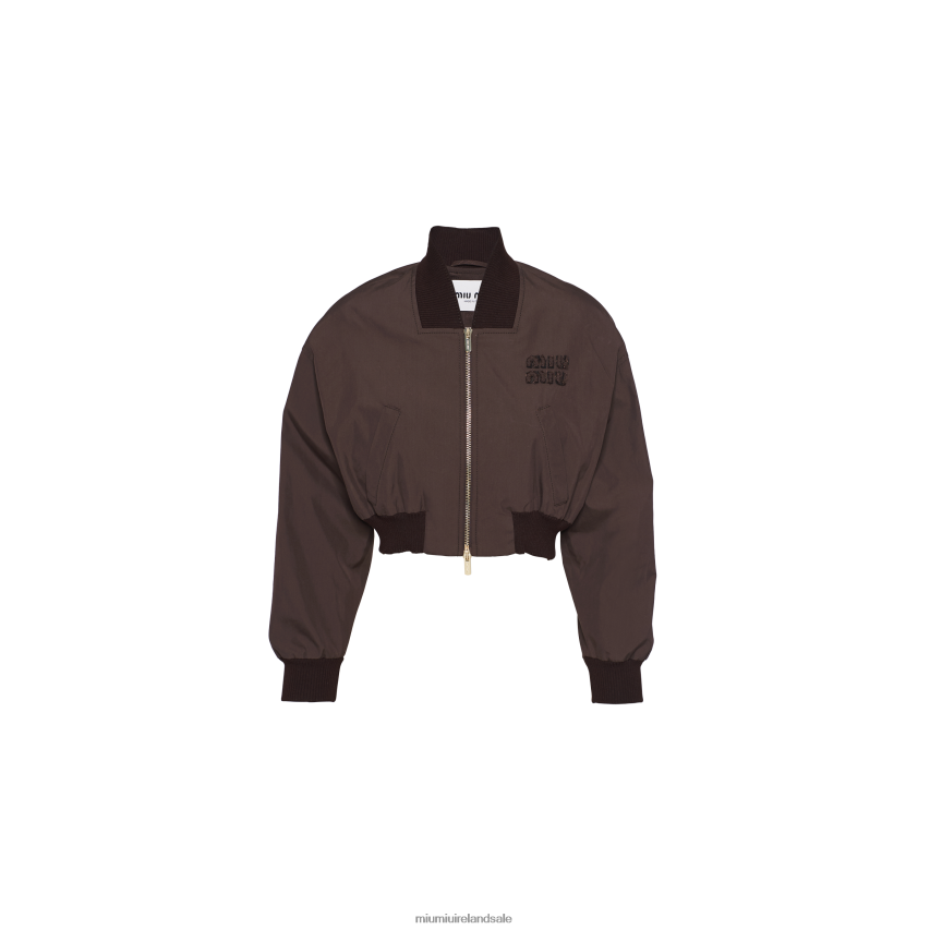 IE Miu MiuReady To Wear Panama Cotton Bomber Jacket Cocoa Brown XJN62J452