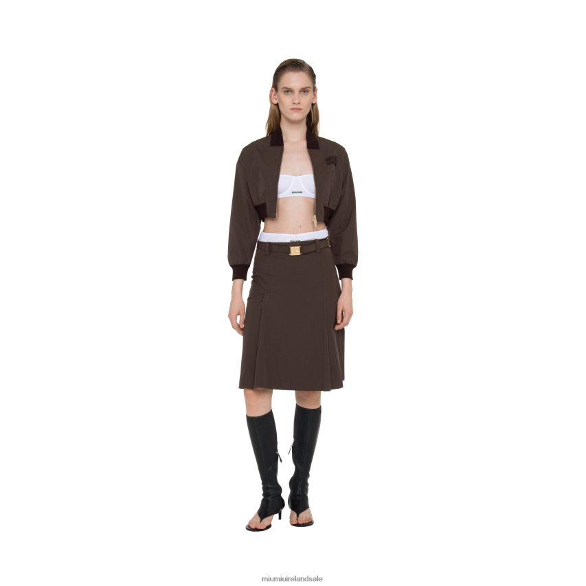 IE Miu MiuReady To Wear Panama Cotton Bomber Jacket Cocoa Brown XJN62J452