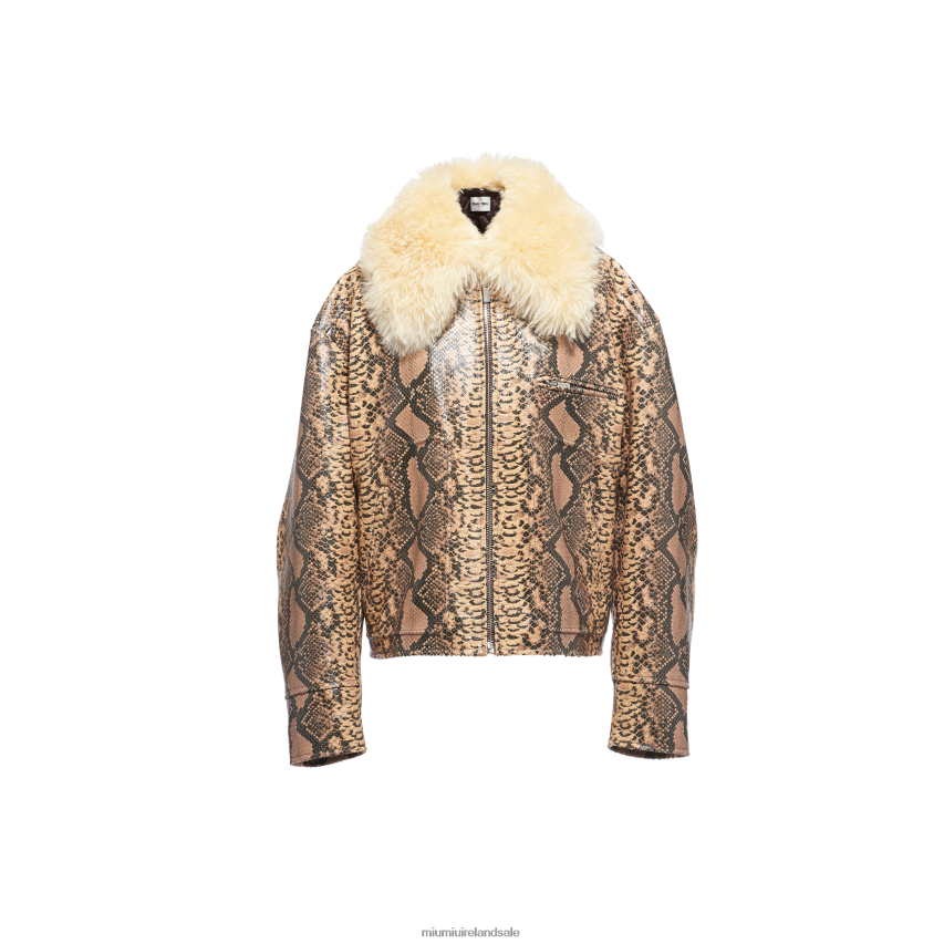 IE Miu MiuReady To Wear Quilted Printed Leather Jacket Camel Brown XJN62J508