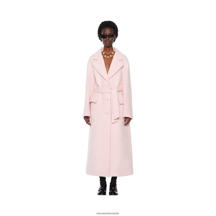 IE Miu MiuReady To Wear Single-breasted Boucle Coat Alabaster Pink XJN62J543