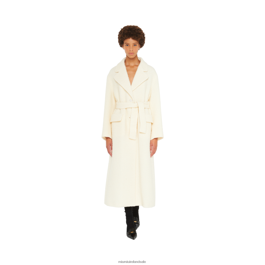 IE Miu MiuReady To Wear Single-breasted Boucle Coat White XJN62J542