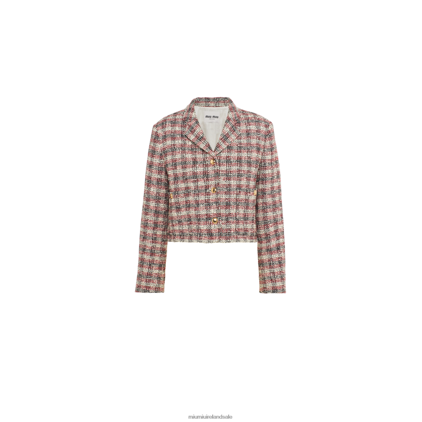 IE Miu MiuReady To Wear Single-breasted Check Jacket Pomegranate Yellow/Red XJN62J453