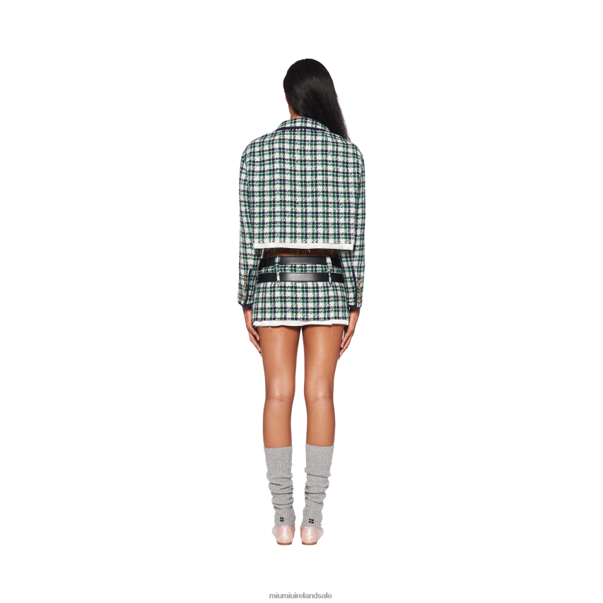 IE Miu MiuReady To Wear Single-breasted Check Tweed Jacket White/Green XJN62J517