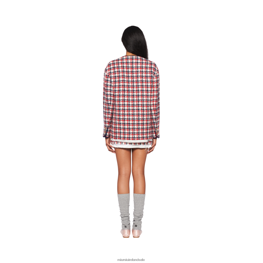 IE Miu MiuReady To Wear Single-breasted Check Tweed Jacket White/Red XJN62J518