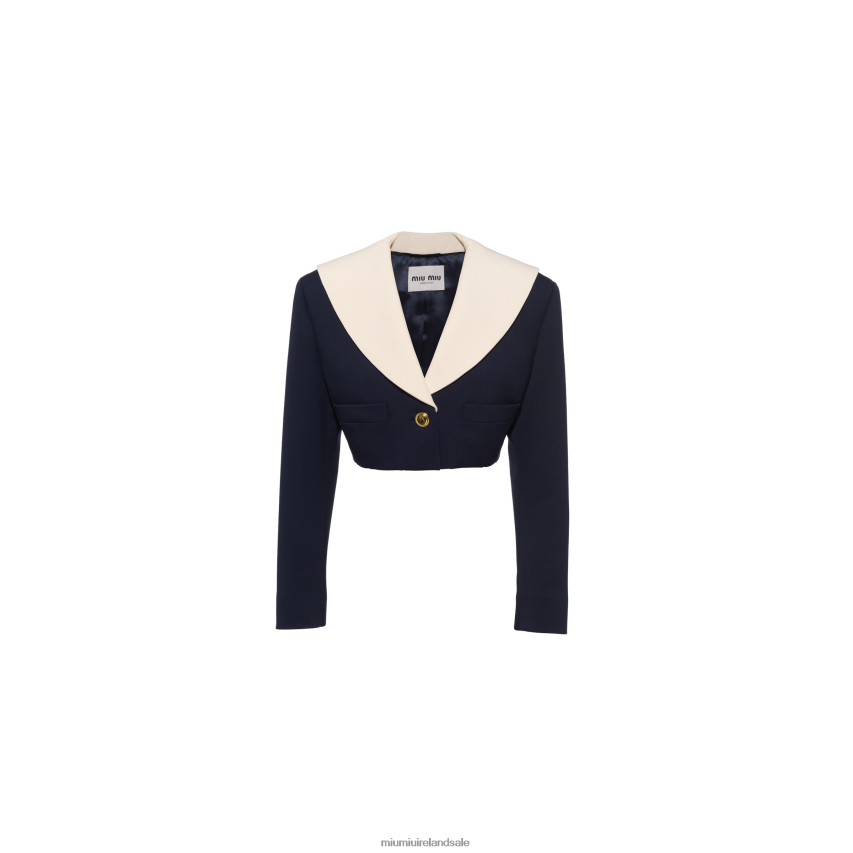 IE Miu MiuReady To Wear Single-breasted Cropped Grain De Poudre Jacket Navy XJN62J545