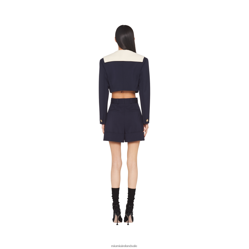 IE Miu MiuReady To Wear Single-breasted Cropped Grain De Poudre Jacket Navy XJN62J545