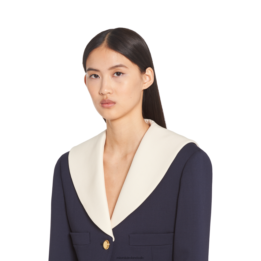 IE Miu MiuReady To Wear Single-breasted Cropped Grain De Poudre Jacket Navy XJN62J545