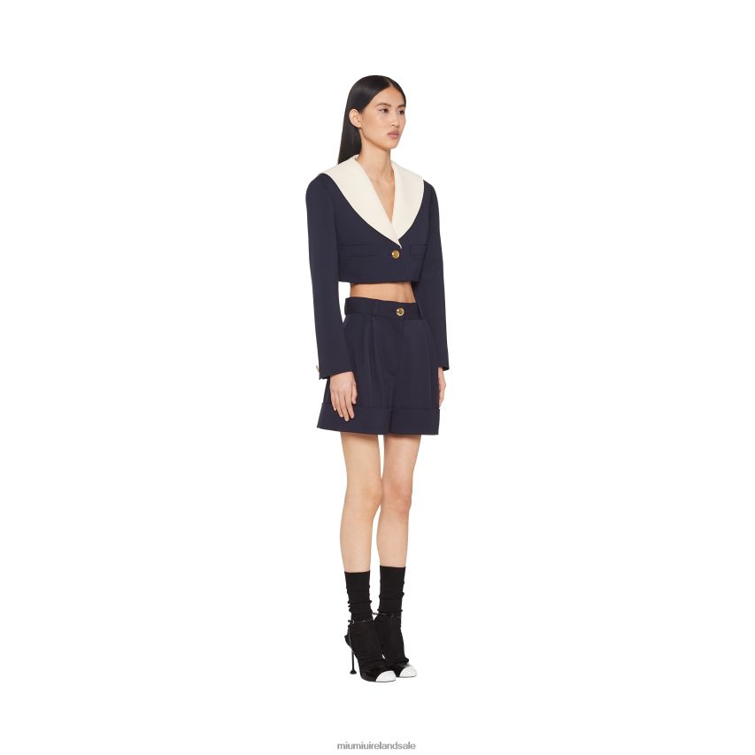 IE Miu MiuReady To Wear Single-breasted Cropped Grain De Poudre Jacket Navy XJN62J545