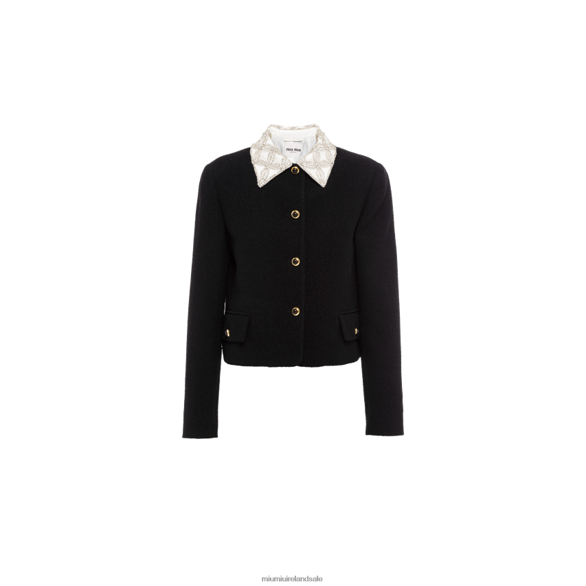 IE Miu MiuReady To Wear Single-breasted Embroidered Boucle Jacket Black XJN62J519
