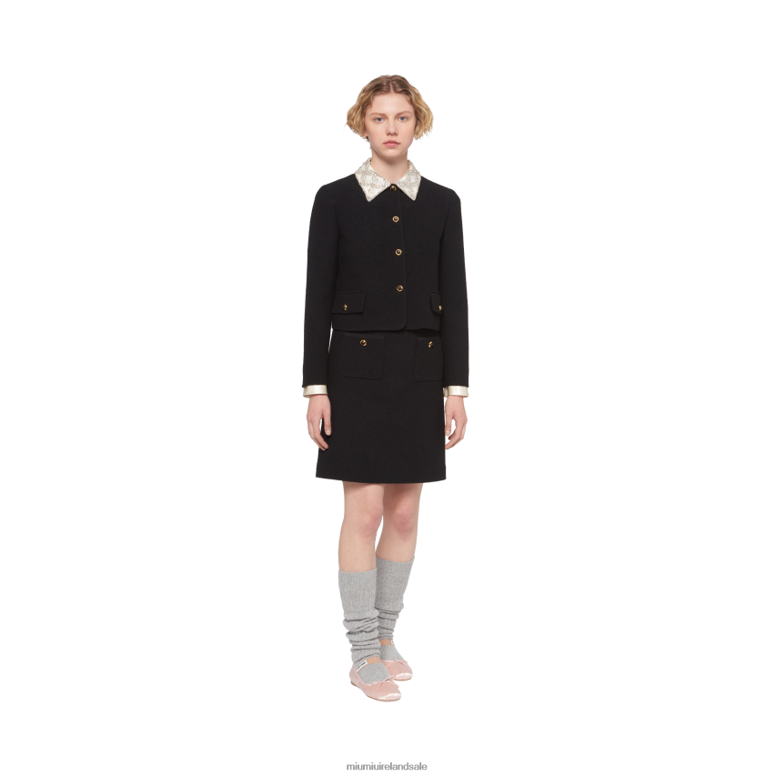 IE Miu MiuReady To Wear Single-breasted Embroidered Boucle Jacket Black XJN62J519