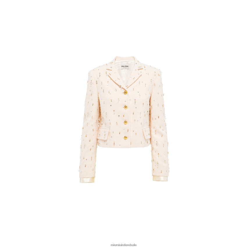 IE Miu MiuReady To Wear Single-breasted Embroidered Boucle Jacket Ivory XJN62J520