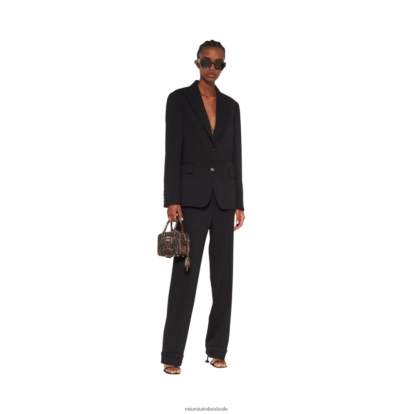 IE Miu MiuReady To Wear Single-breasted Grain De Poudre Jacket Black XJN62J492