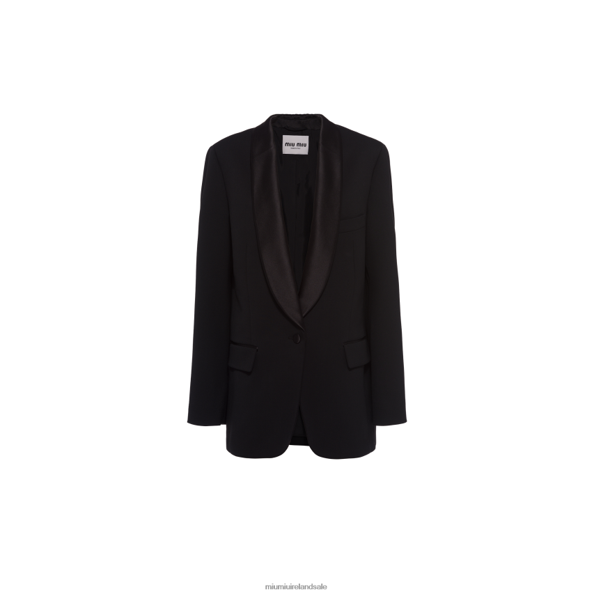 IE Miu MiuReady To Wear Single-breasted Grain De Poudre Jacket Black XJN62J532