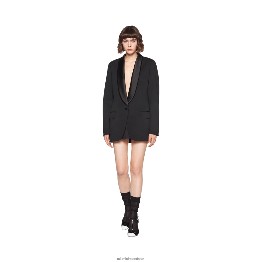 IE Miu MiuReady To Wear Single-breasted Grain De Poudre Jacket Black XJN62J532