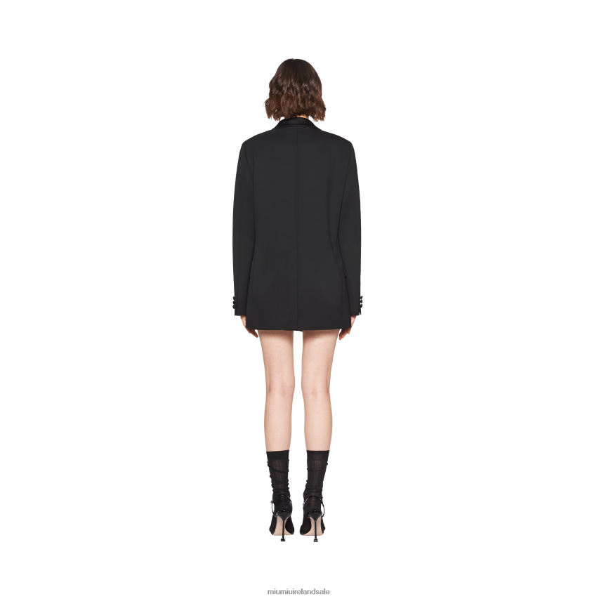 IE Miu MiuReady To Wear Single-breasted Grain De Poudre Jacket Black XJN62J532