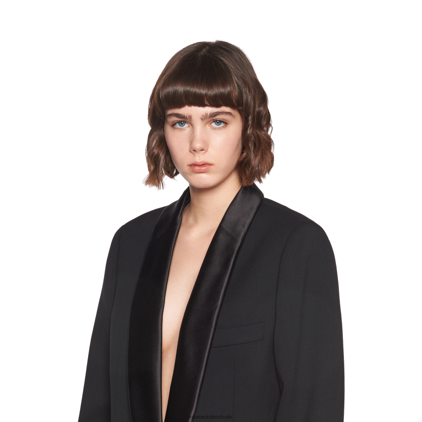 IE Miu MiuReady To Wear Single-breasted Grain De Poudre Jacket Black XJN62J532