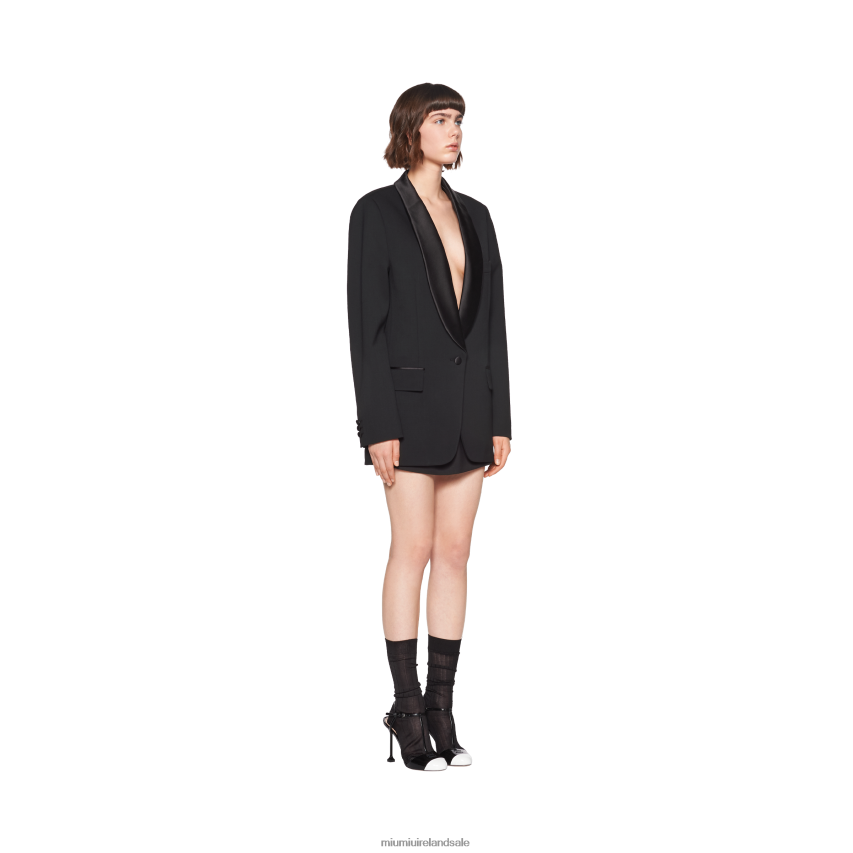 IE Miu MiuReady To Wear Single-breasted Grain De Poudre Jacket Black XJN62J532