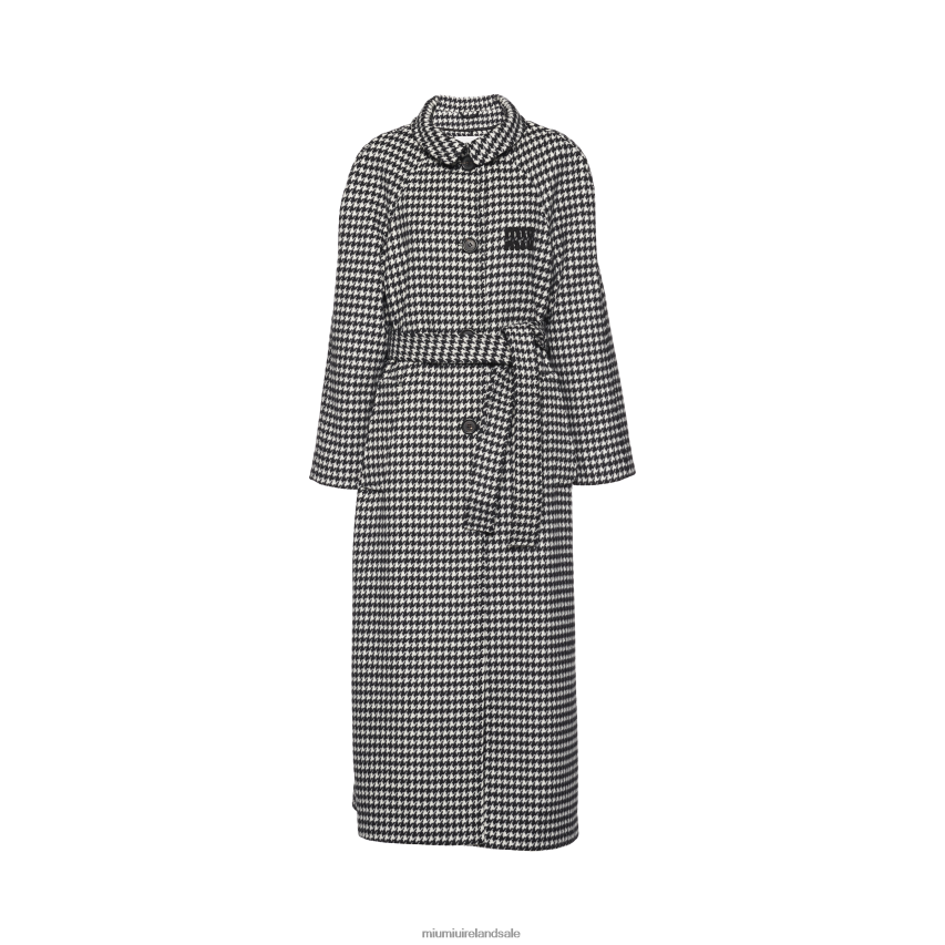 IE Miu MiuReady To Wear Single-breasted Houndstooth Check Coat Black XJN62J539