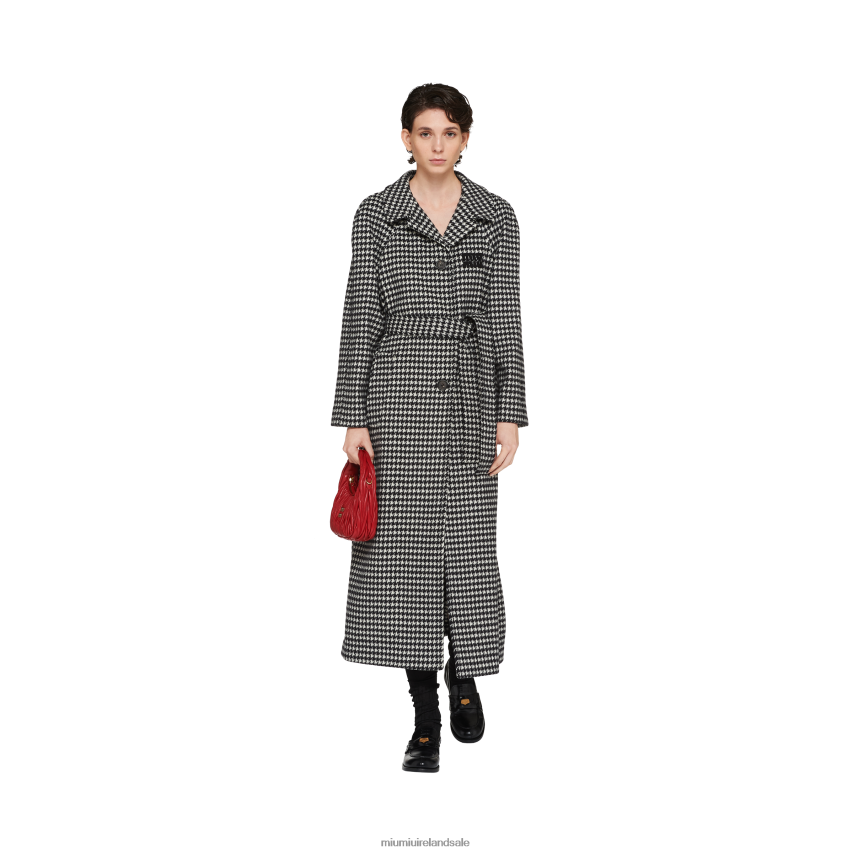 IE Miu MiuReady To Wear Single-breasted Houndstooth Check Coat Black XJN62J539
