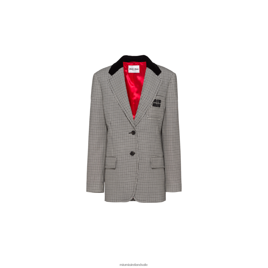 IE Miu MiuReady To Wear Single-breasted Houndstooth Check Jacket Black XJN62J529