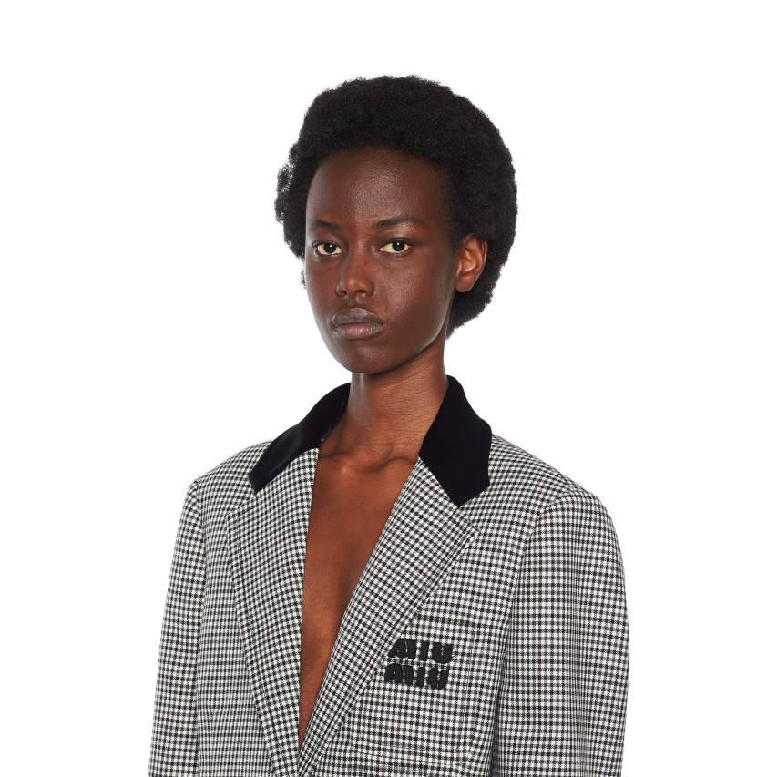 IE Miu MiuReady To Wear Single-breasted Houndstooth Check Jacket Black XJN62J529