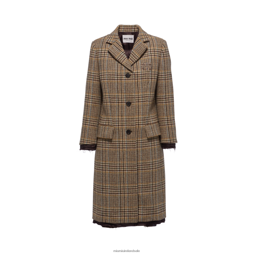 IE Miu MiuReady To Wear Single-breasted Plaid Coat Cocoa Brown XJN62J512