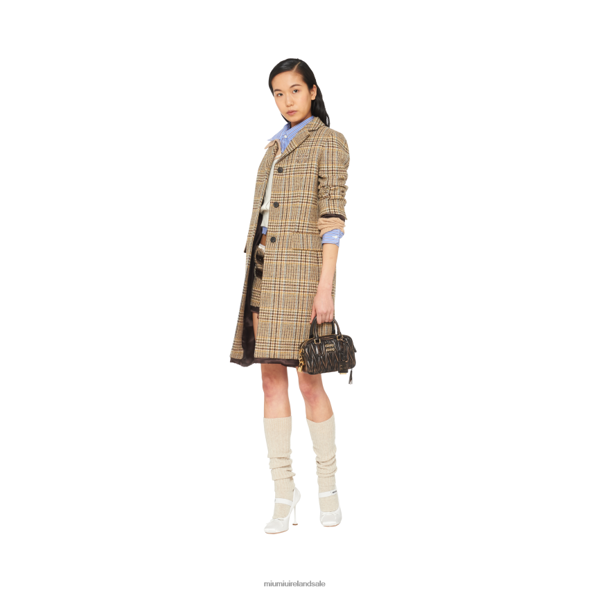 IE Miu MiuReady To Wear Single-breasted Plaid Coat Cocoa Brown XJN62J512