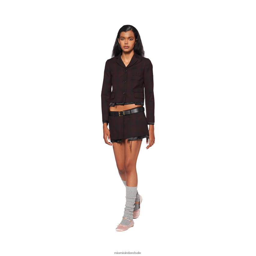 IE Miu MiuReady To Wear Single-breasted Plaid Jacket Burgundy XJN62J514