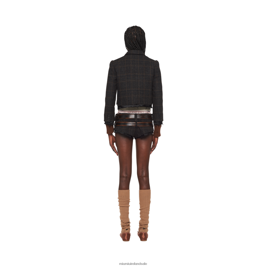 IE Miu MiuReady To Wear Single-breasted Plaid Jacket Ebony XJN62J505